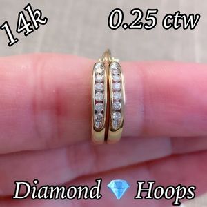 14k Solid Gold 0.25 ctw Diamond 💎 Hoop Earrings